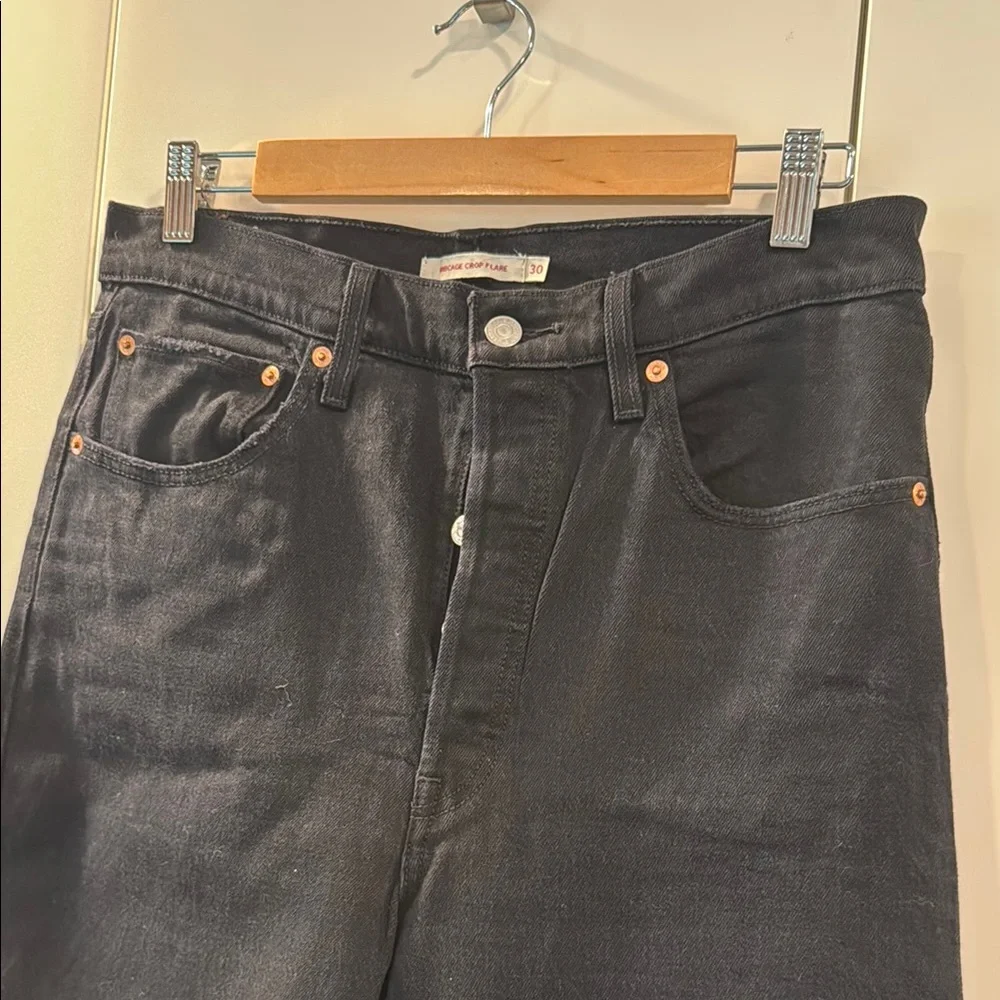 Levi's Black Kick Flare Jeans Raw Hem EUC sz30 - Picture 4 of 7